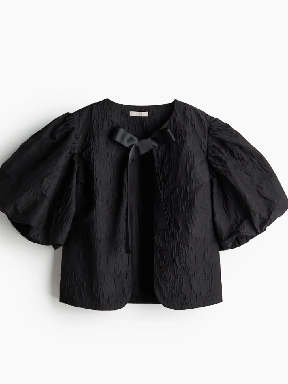 H&M Black Puff Sleeve Tie-Neck Jacket. Black XXL NWT